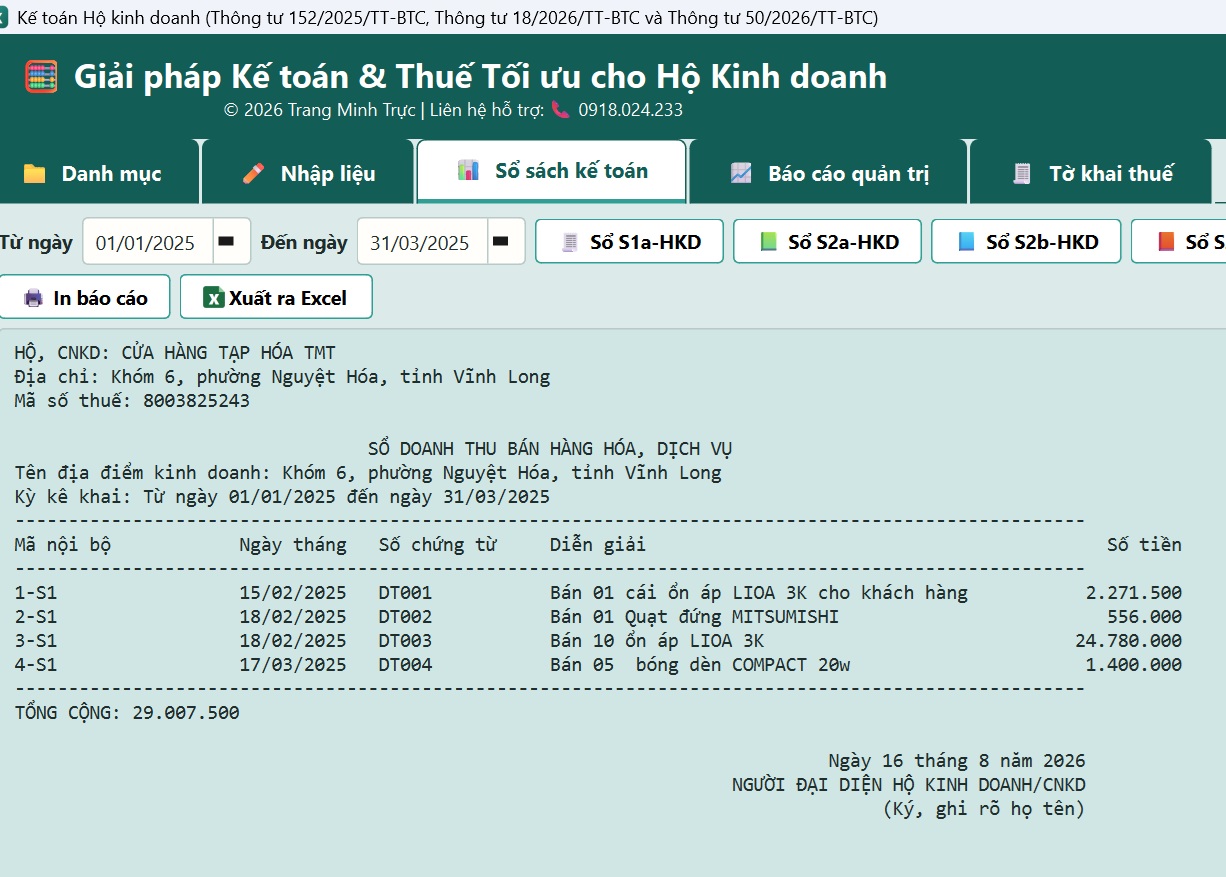 Mẫu sổ kế toán SmartHKD